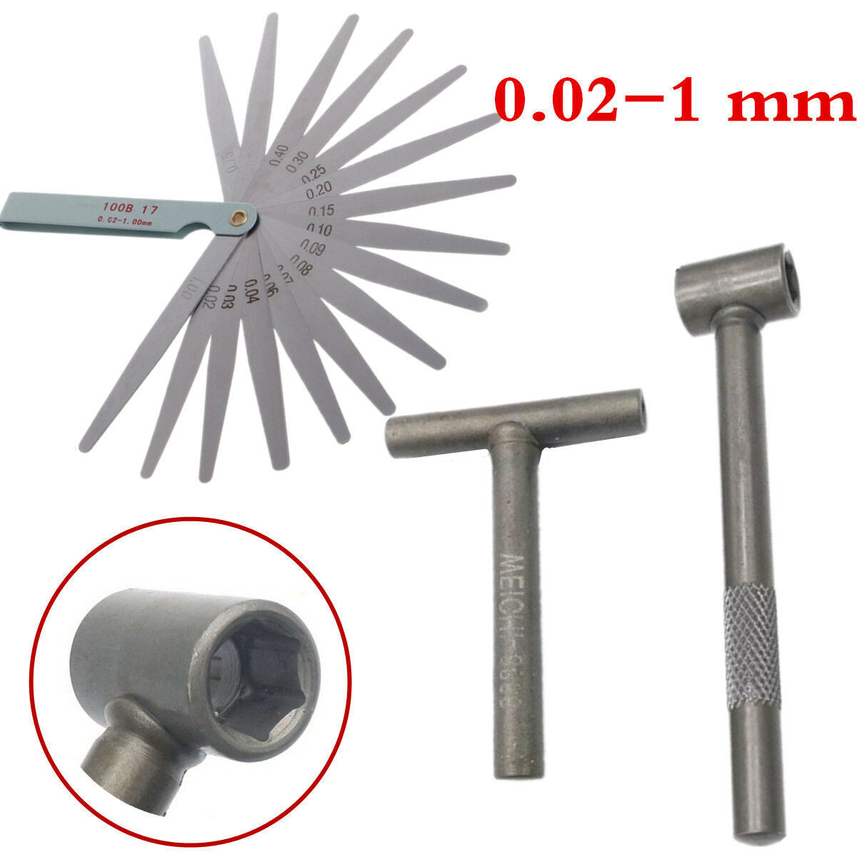 1 Set Motorcycle Engine Valve Screw Adjusting Spanner Tool+Feeler Gauge 0.02-1mm