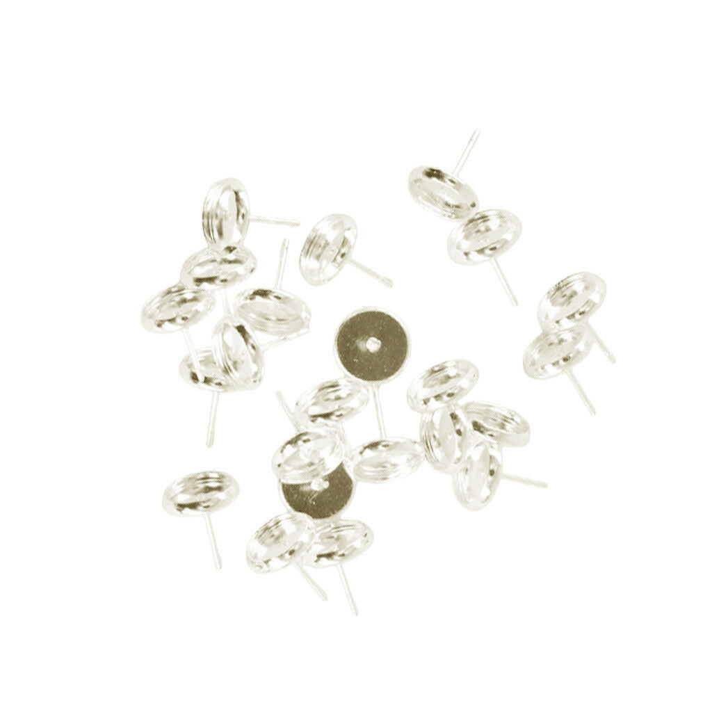 48Pcs/Lot 8mm DIY Round Bezel Blank Tray Stainless Steel Stud Earrings Post