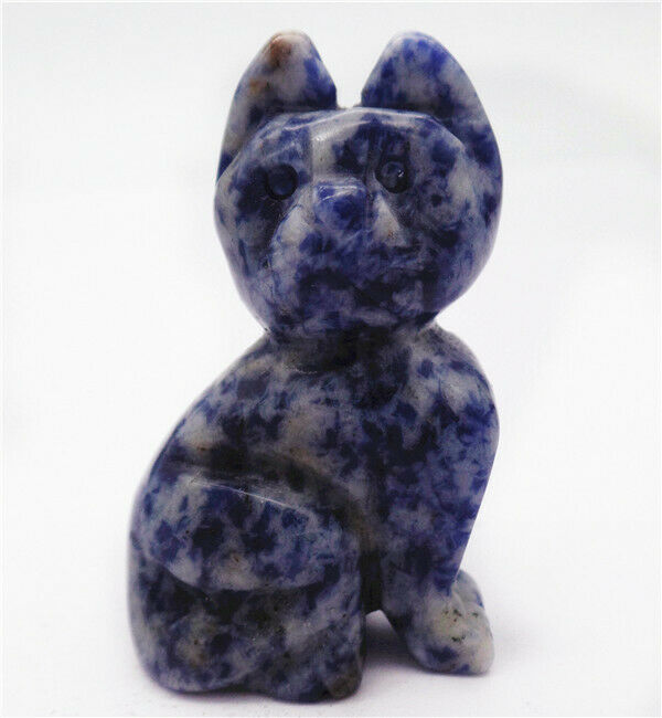49x30x18mm Cat Decoration Natural Blue Sodalite Carved Statue Home Decor HH7966