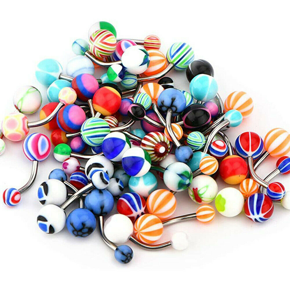 30pcs Belly Bars Stainless Steel Acrylic Glow in the Dark Navel Body Piercing