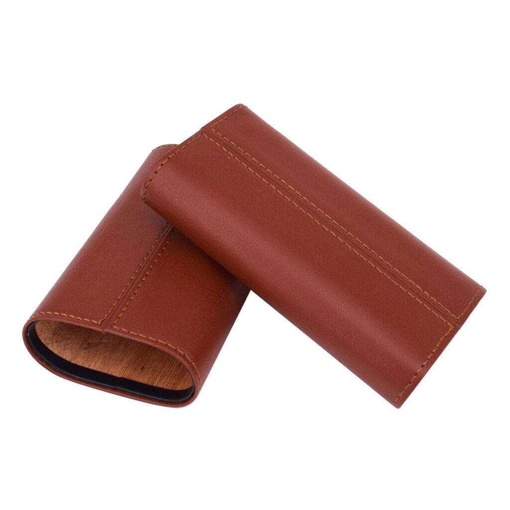 Brown PU Leather Cigar Case Humidifier Box Tubes for