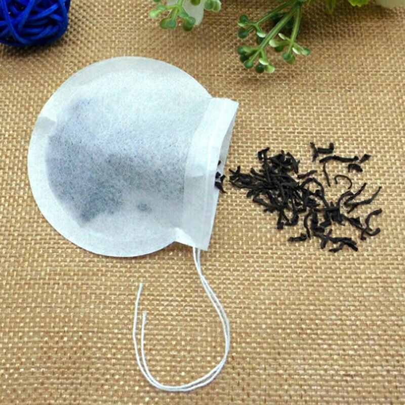 100X White Round Tea Bags Empty Filter Paper Teabags with String for Herb Tea SJ