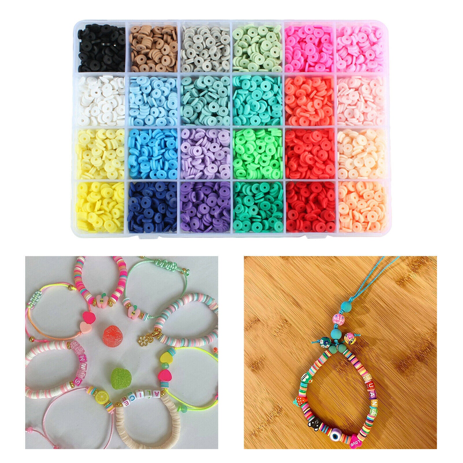 4800Pack 24 Colors Flat Round Clay Beads 6mm Beads DIY Jewelry Sewing Craft