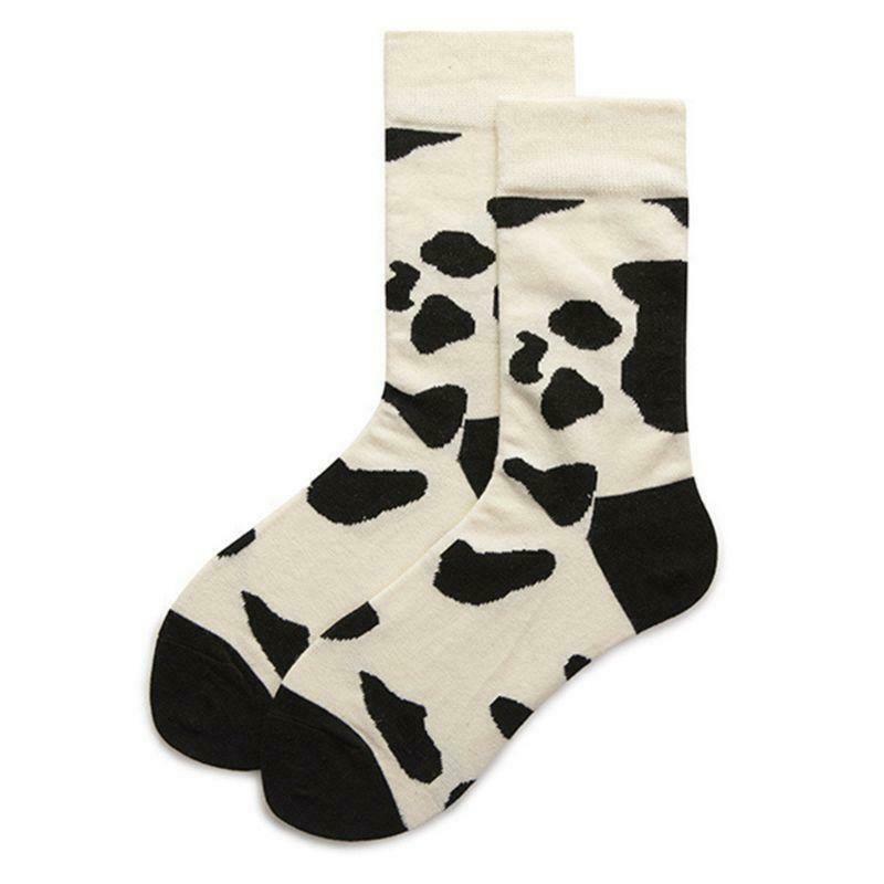Unisex Funny Crew Socks Black White Milk Cow Print Skateboard Mid Tube Hosiery