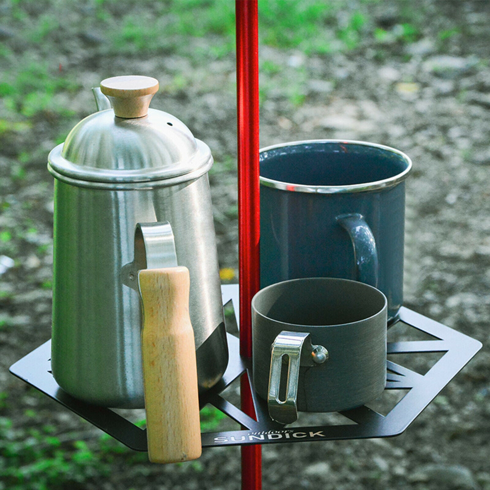 Camping Lantern Stand Lamp Camping Light Pole Shelf Stainless Steel Black