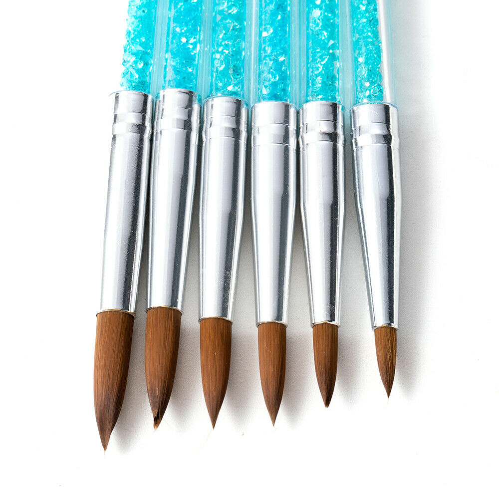 6x 100% Pure Kolinsky Acrylic Crimped Nail Brush 13mm/15mm/16mm/17mm/20mm/23mm