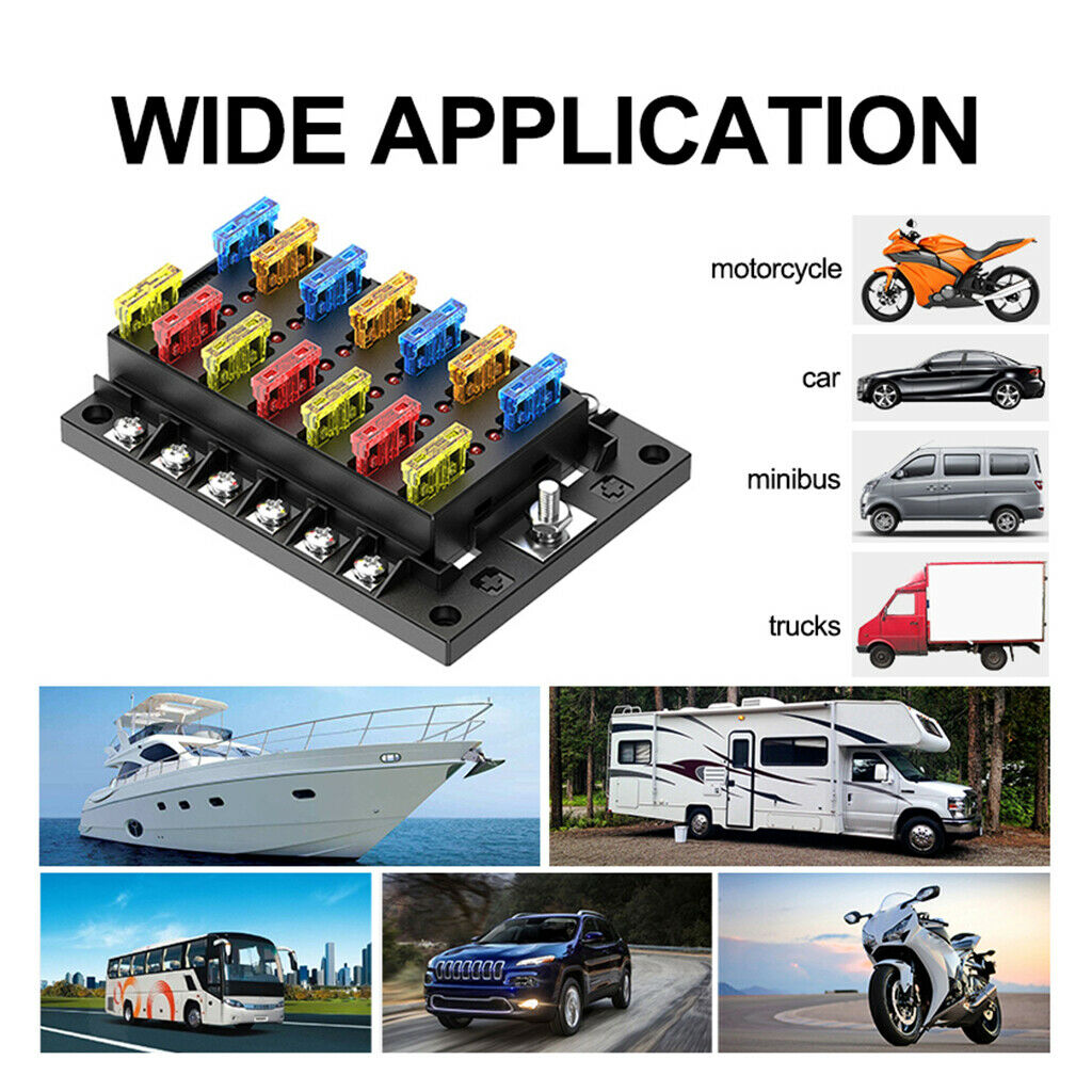 12 Way Blade Fuse Box LED Light Indicator And Protective Cover For