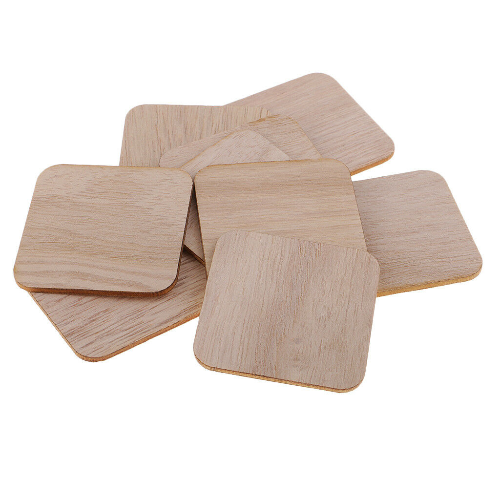 100x Wooden Square Cutout Slices Shapes Coasters Wood Craft Blank Plaque DIY
