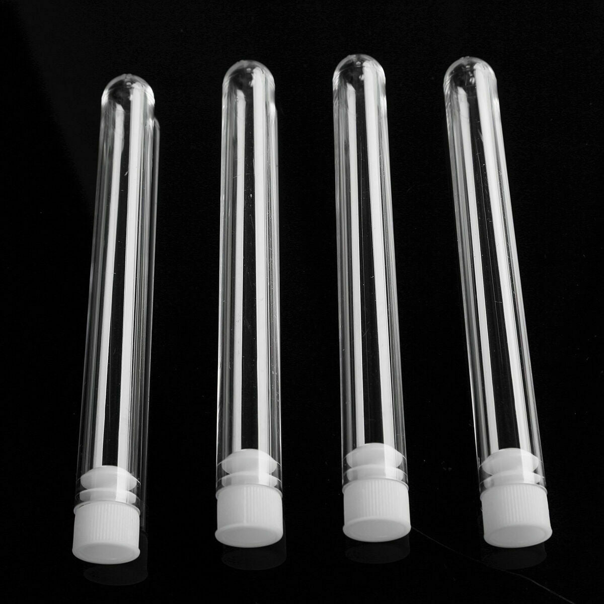 50Pcs Transparent Clear Plastic Test Tubes Vials 100mm x 12mm With Push Caps Ki