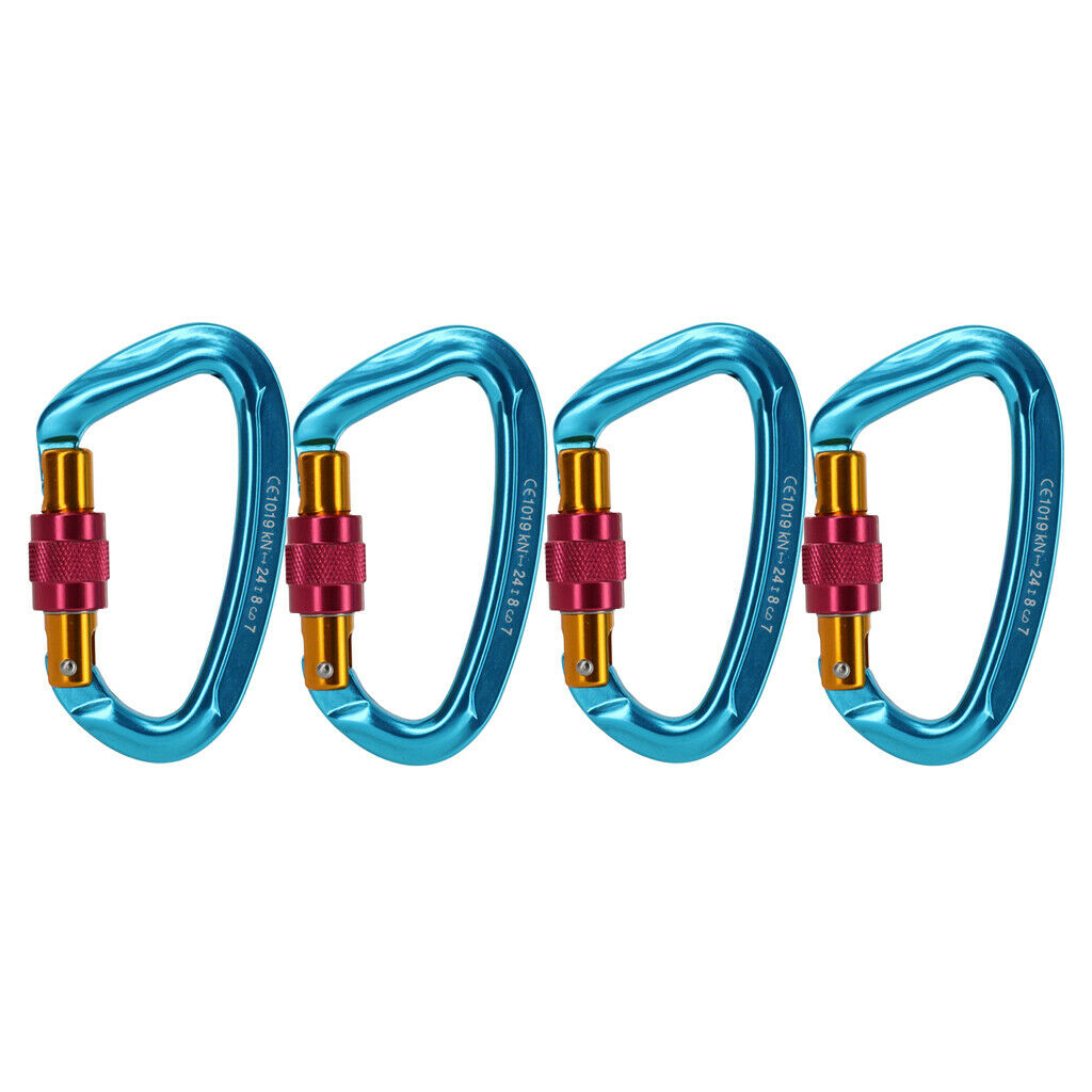 4x Hammock Carabiner Clip Mountaineering Swing Locking Aluminum Alloy Blue