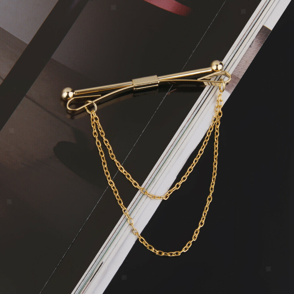 2pcs Collar Pin Bar Shirt Tie Stick Pin Brooch with Chain For Men Women