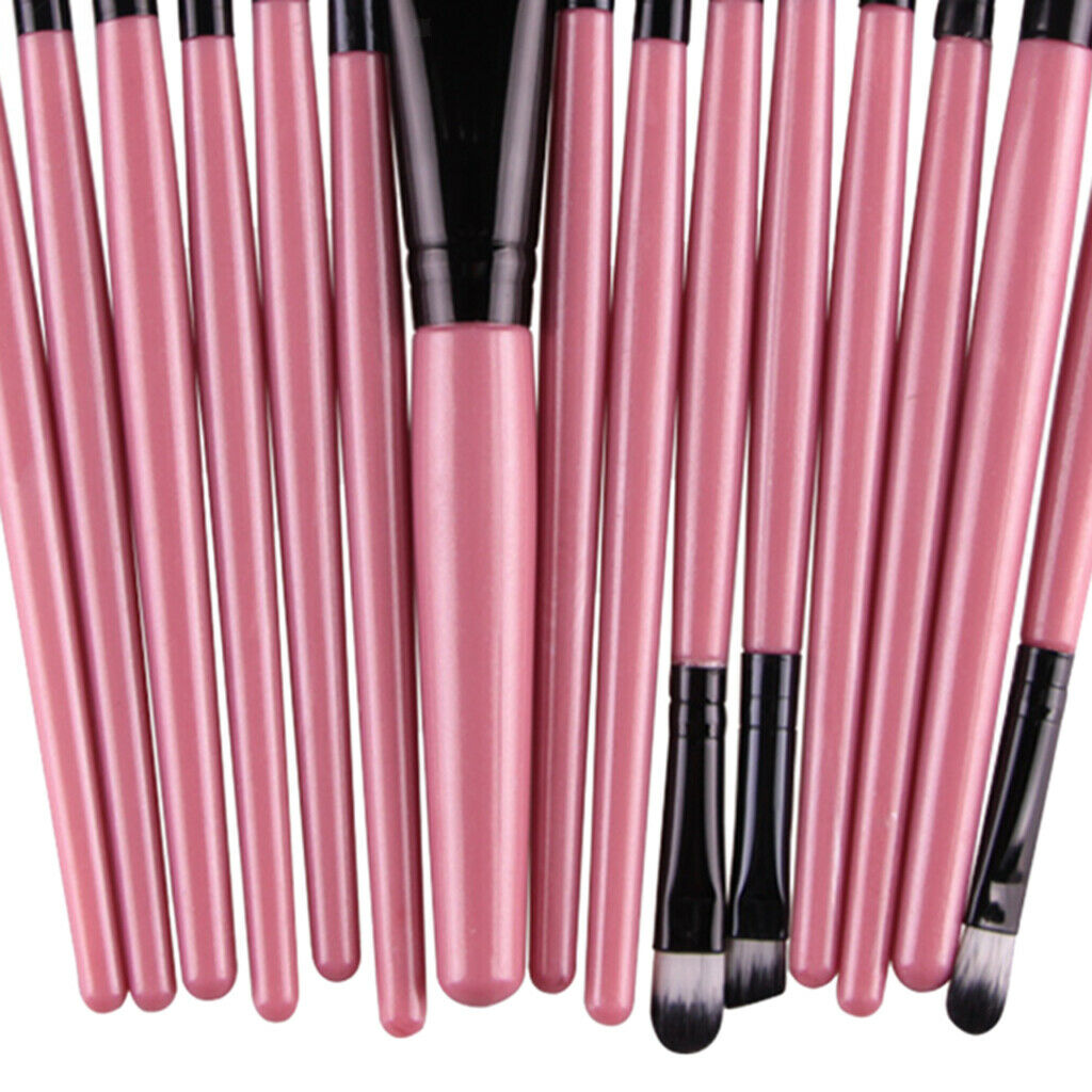 15 Pieces Cosmetic Eyeshadow Eyeliner Eyebrow Makeup Brush Pink Black