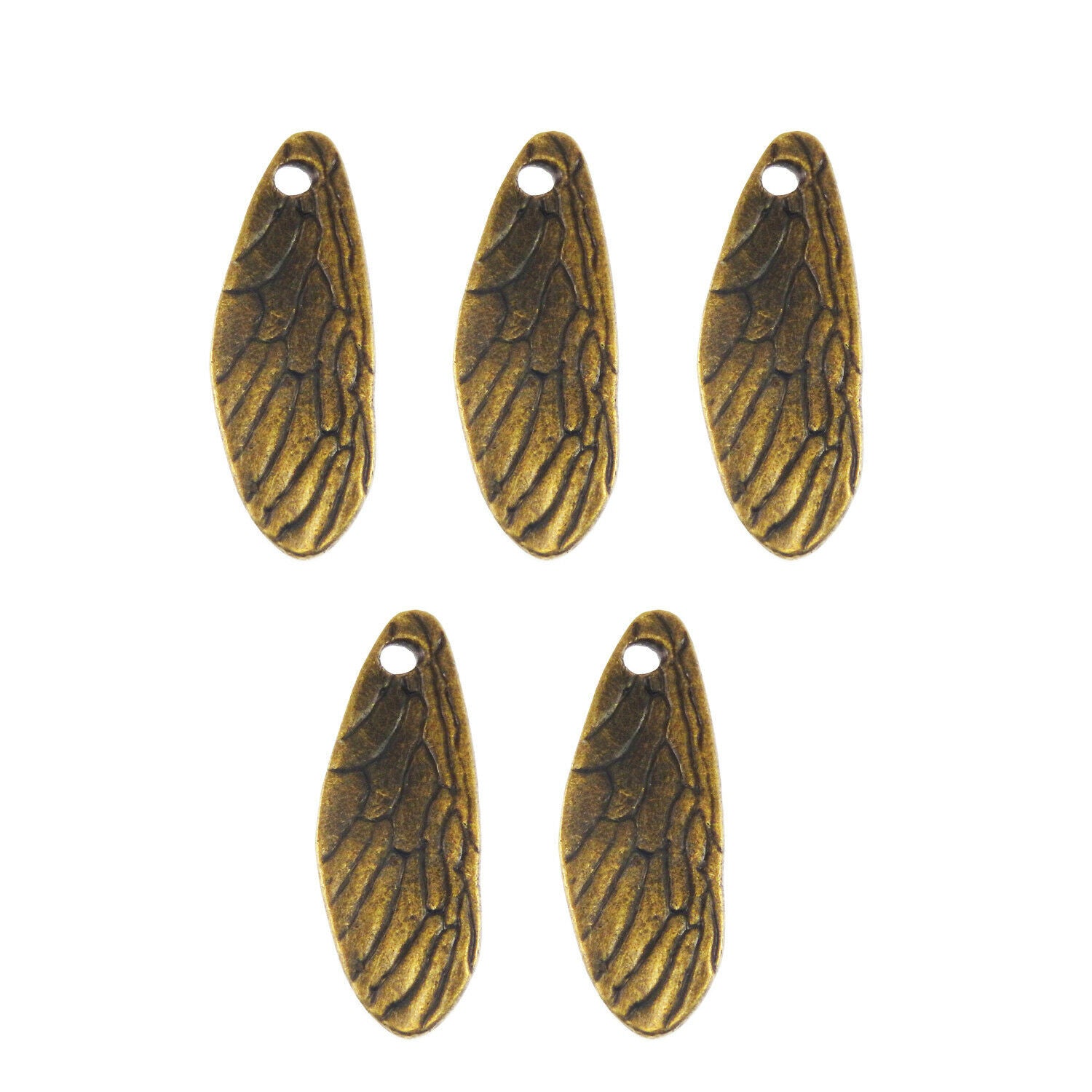 5pcs Retro Bronze Insect Wing Charm Bracelet Alloy Pendant Jewelry Craft 41x14mm
