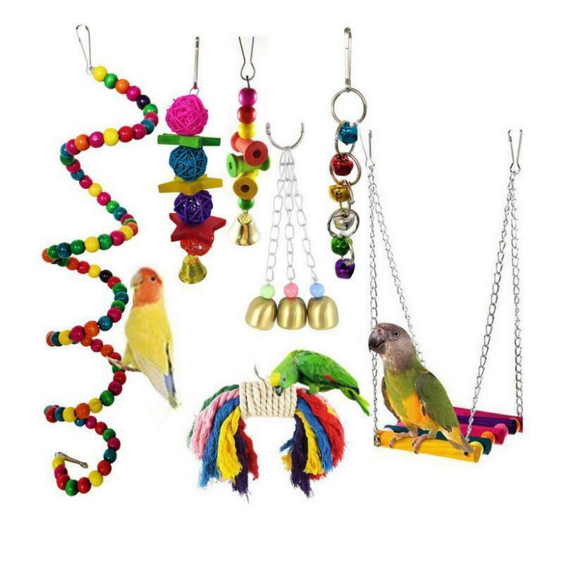 7pcs Wooden Hanging Swing for Cage Lovebirds Finches Conures Parakeets