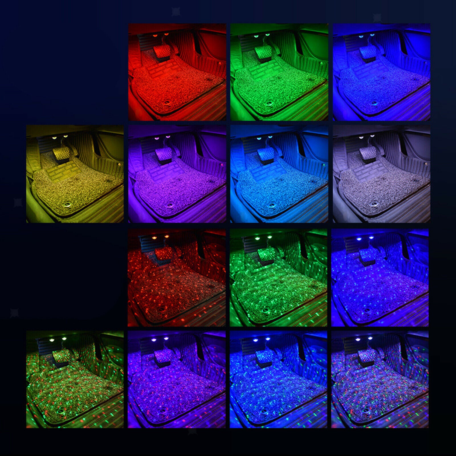 2-in-1 Car Interior Lights 2pcs LED USB 7 Colors Atmosphere Lights Kit DC 5V