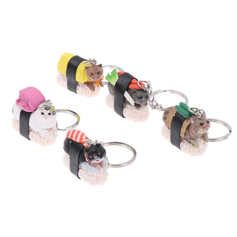 Cute Cartooon  Cat and Sushi Keychain Car Auto Keyring Metal Keychain Key R NC