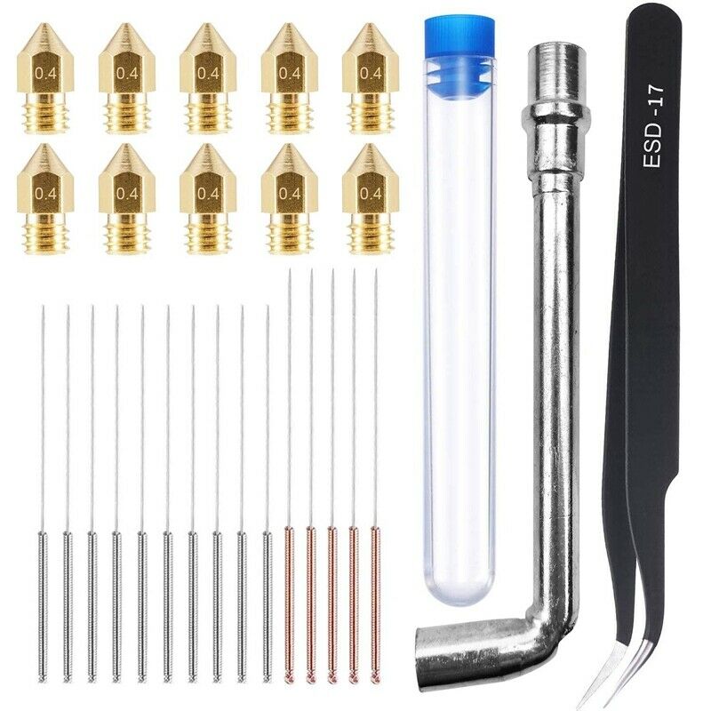 23Pcs Nozzle Cleaning Kit 0.4Mm Mk8 Nozzle 0.35Mm Cleaning Needle Tweezers WreE8