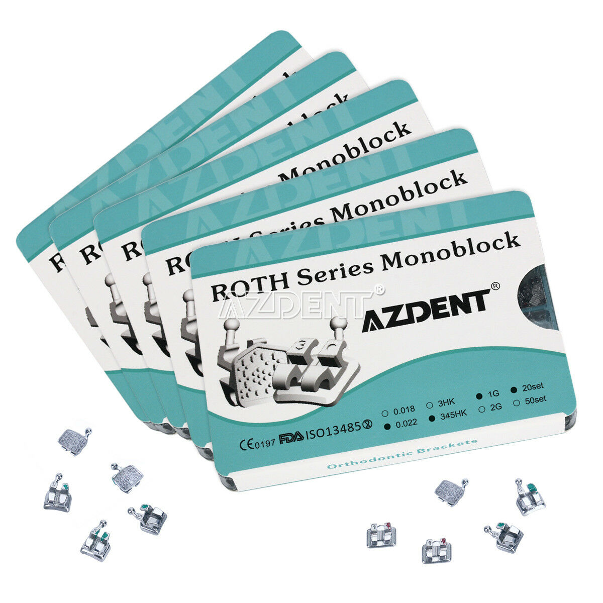 5 X Dental Orthodontics MIM Monoblock Bracket Mini Roth 022 Hooks 345 AZDENT
