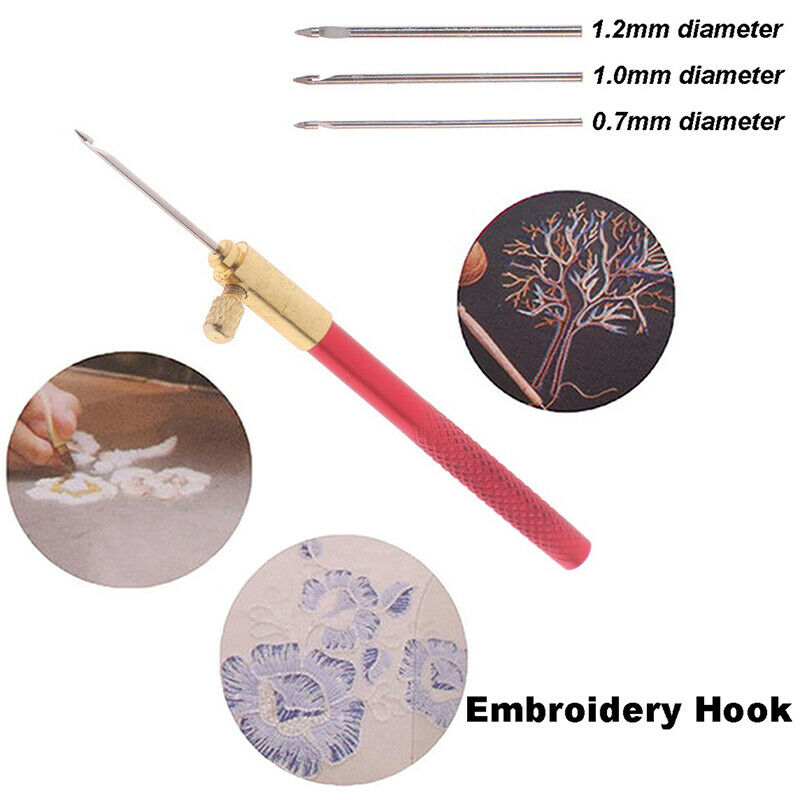 Embroidery Tambour Crochet Hooks Knitting Tool with 3 Needles French Croc.l8