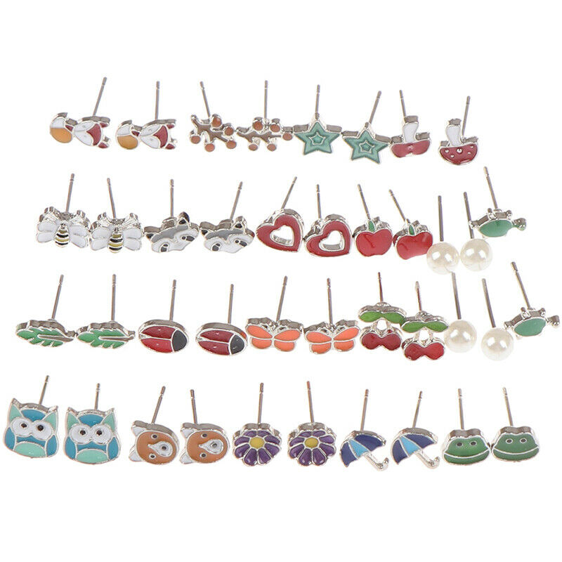 20Pairs/set Cute Fruit Animal  Flower Stud Earrings For Girls Kids Jewelry Gi TL
