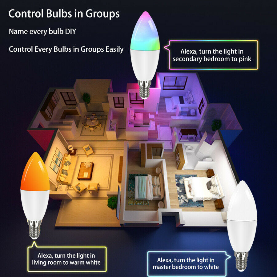 Tuya Wifi Smart Life Light Bulb E14RGB LED Dimmable 5W Candle Lamp Alexa/Google