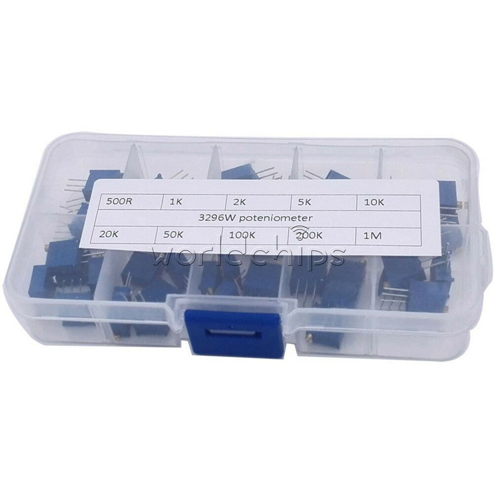 50PCS 10 Value 3296 Multiturn Variable Resistor Trimmer Potentiometer Kit +Case