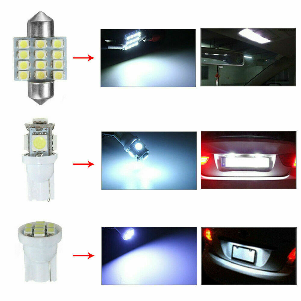 11PCS  White LED Lights Interior Package for T10 & 31mm Map Dome License Plate