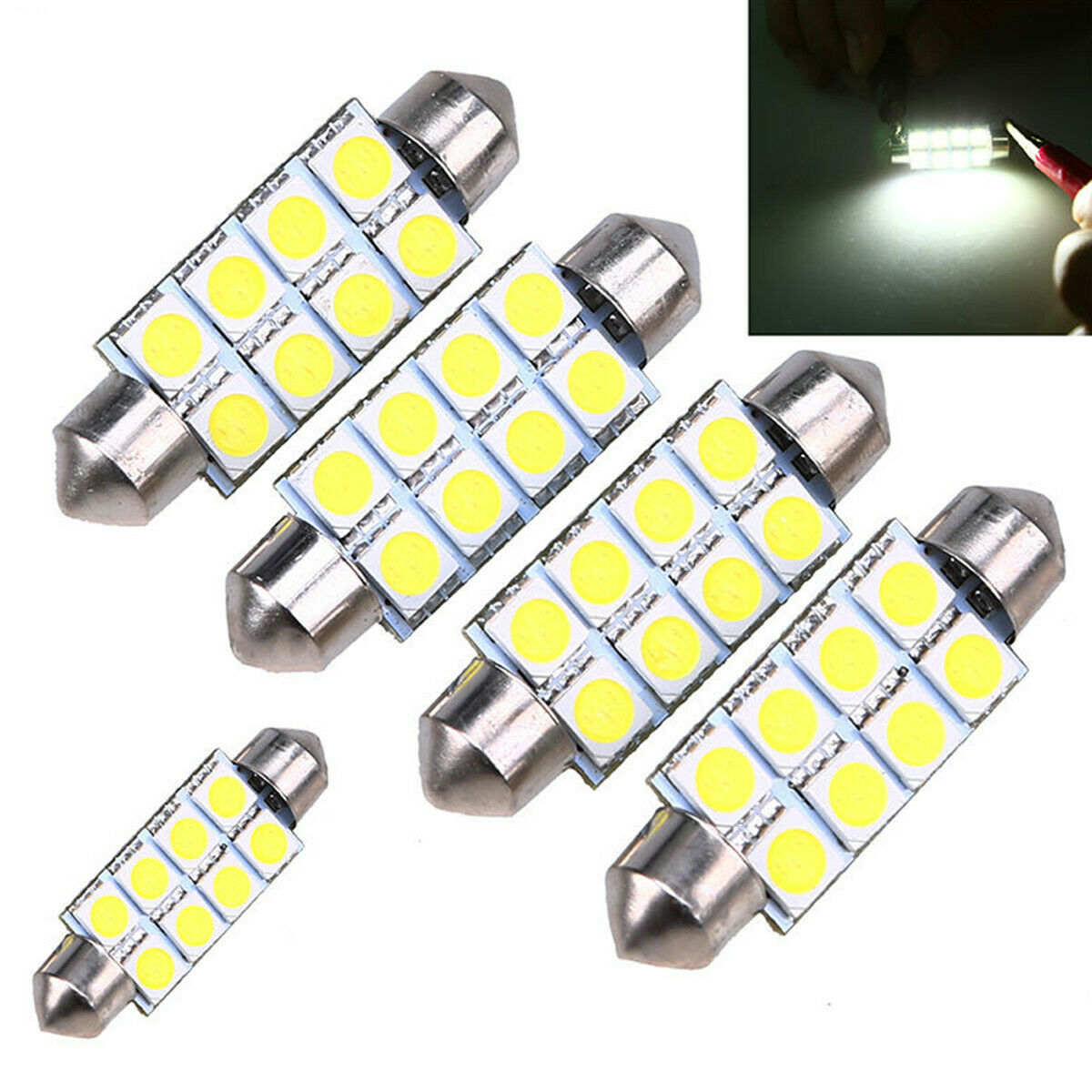 10PCS White 39MM 8 SMD 5050 LED Car Interior Dome Festoon Light Bulbs Lamp 12V
