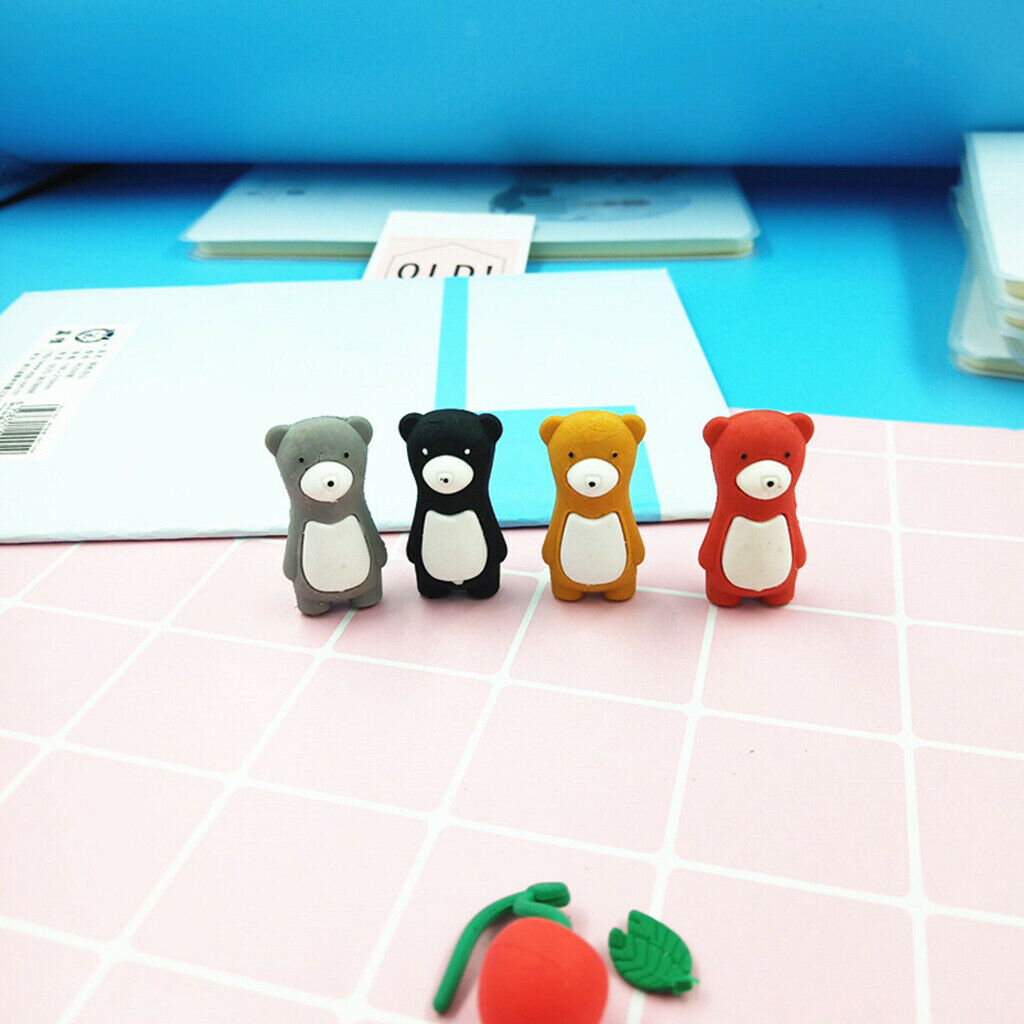 10pcs/Pack Attractive Cartoon Bear Animals Pencil Erasers for Kid Multicolor