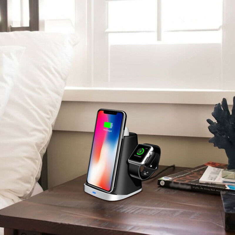 3 in 1 Wireless Fast Charging Station Charger Stand for iWatch Phone Home office