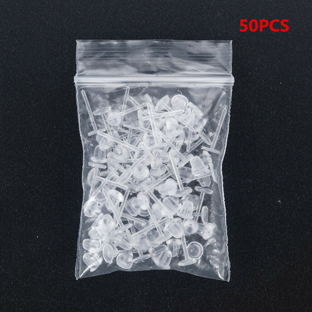 50X Soft Clear Plastic Stem Rubber Anti-Allergy Ear Stud Replacement Earrings