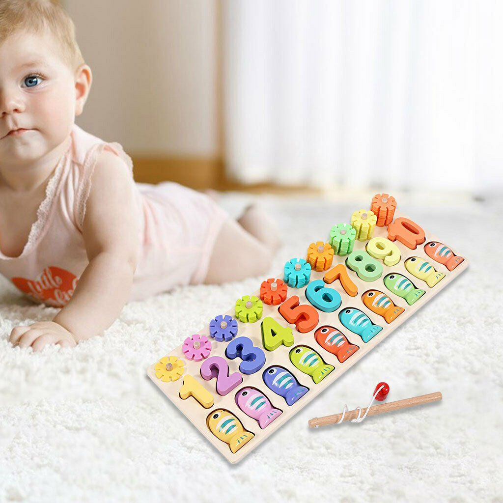 kids 3 in 1 Matching Board Toys Fishing Early Education Recognition Game