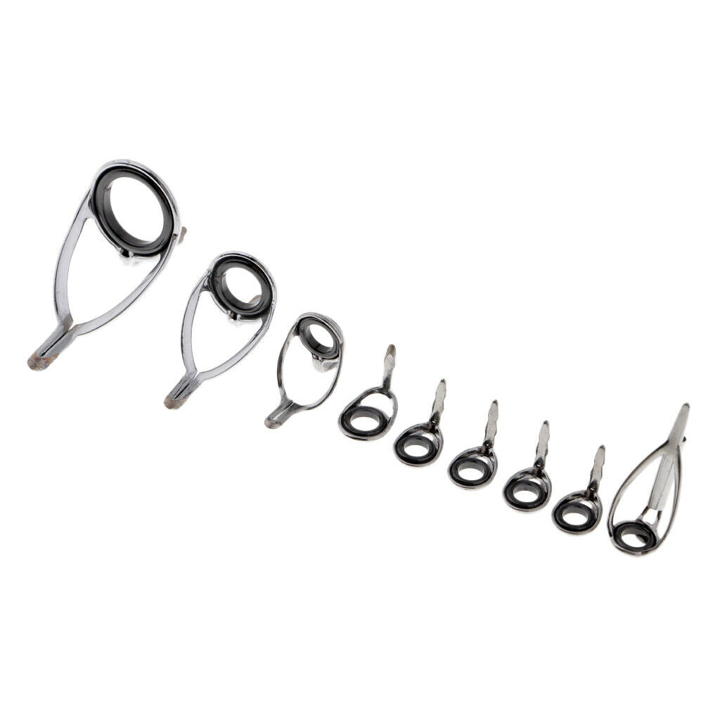 Set of 9 Ceramics Fishing Rod Guides Tip Rod Building Repair Eye Ring Set