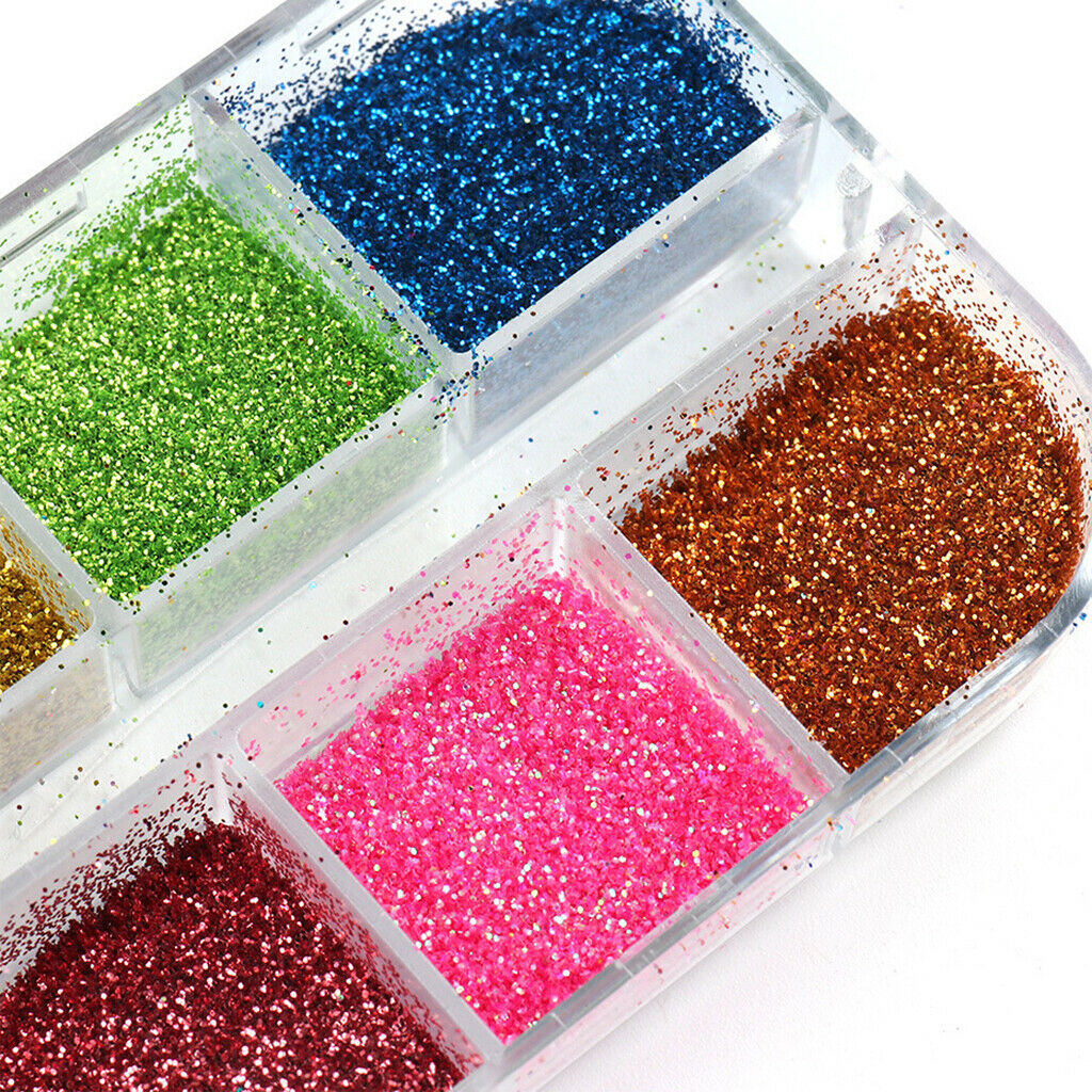 Retro 12 Grid Powder Nail Glitters for Decoration Makeup DIY UV Gel Polish
