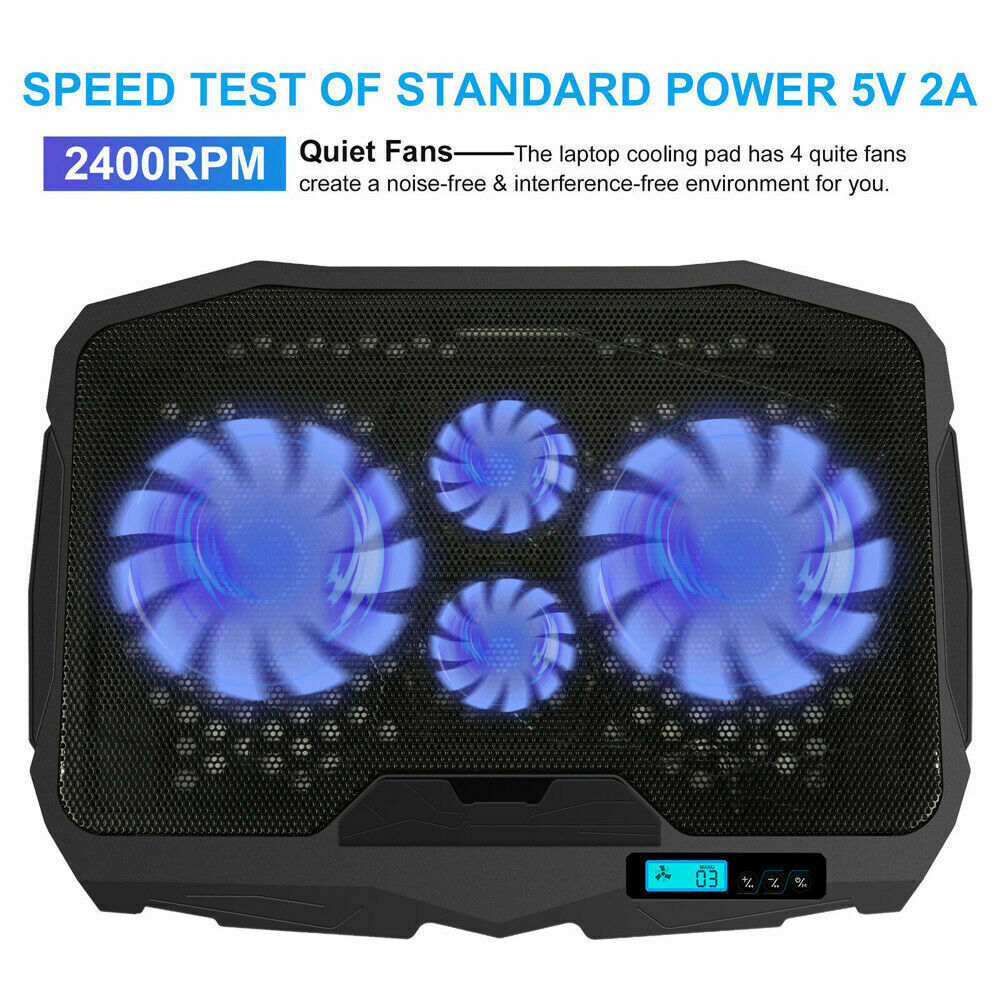 Gaming Laptop Cooler Pad with USB 4 Cooling Fans Adjustable Stand LED Backlight