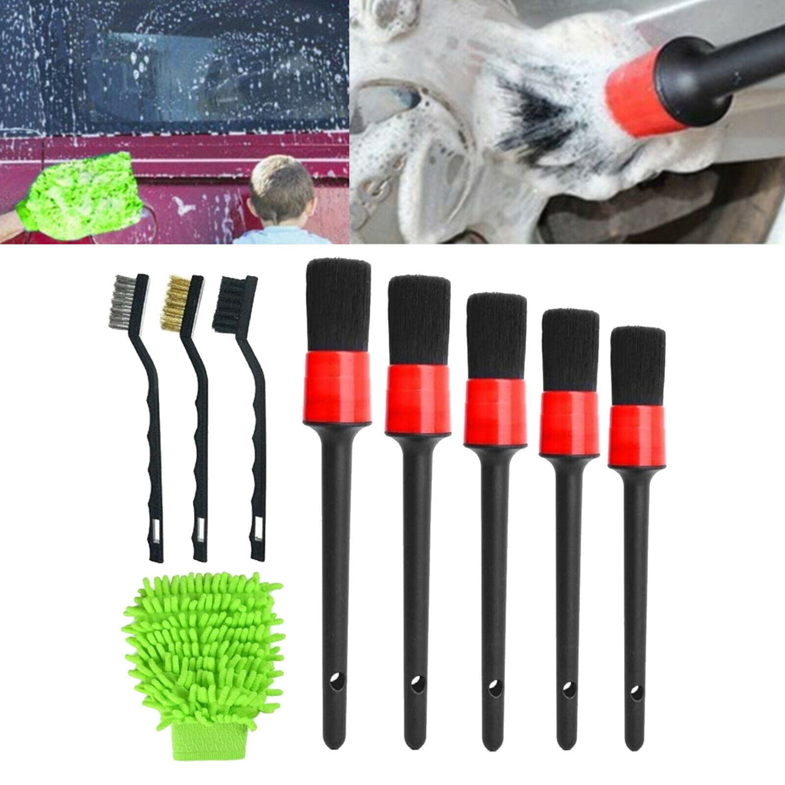 9x Car Detailing Brush Set Wire Brushes for Cleaning Engine Wheel Air Vent