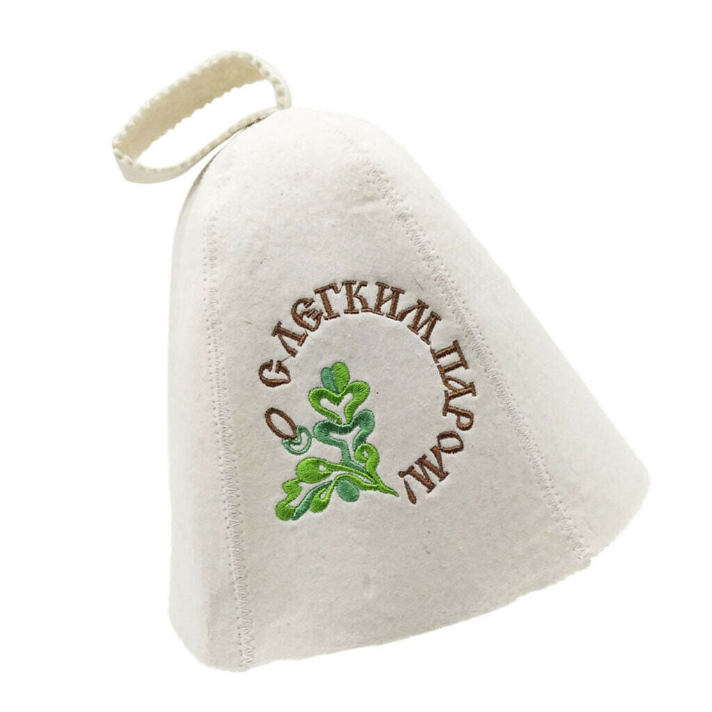 3xWool Hat for Sauna Banya Bath House Head Protection Embroidered Leaves