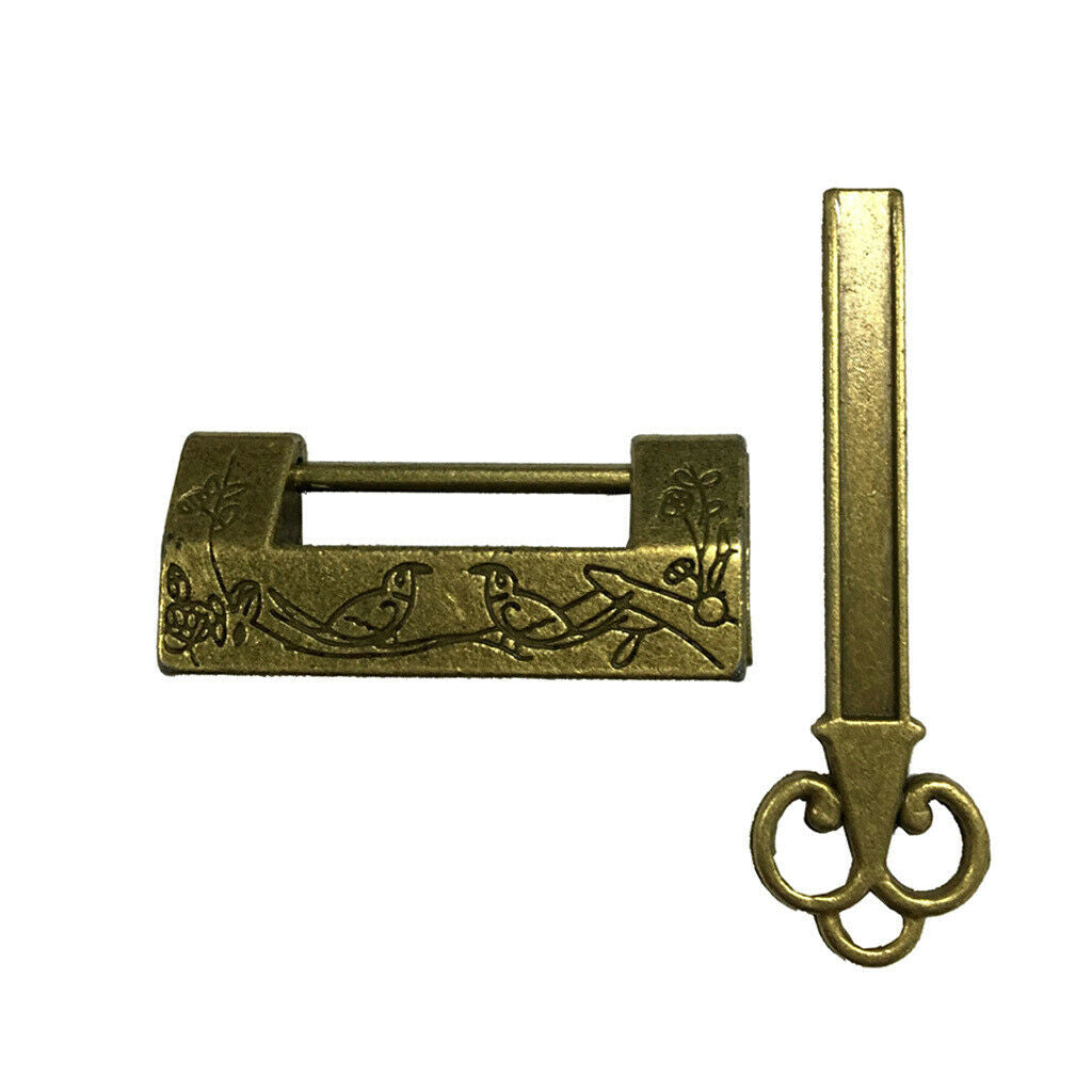 Old Style Alloy Mini Cabinet Door Jewelry Box Padlock Key Chinese Brass Lock