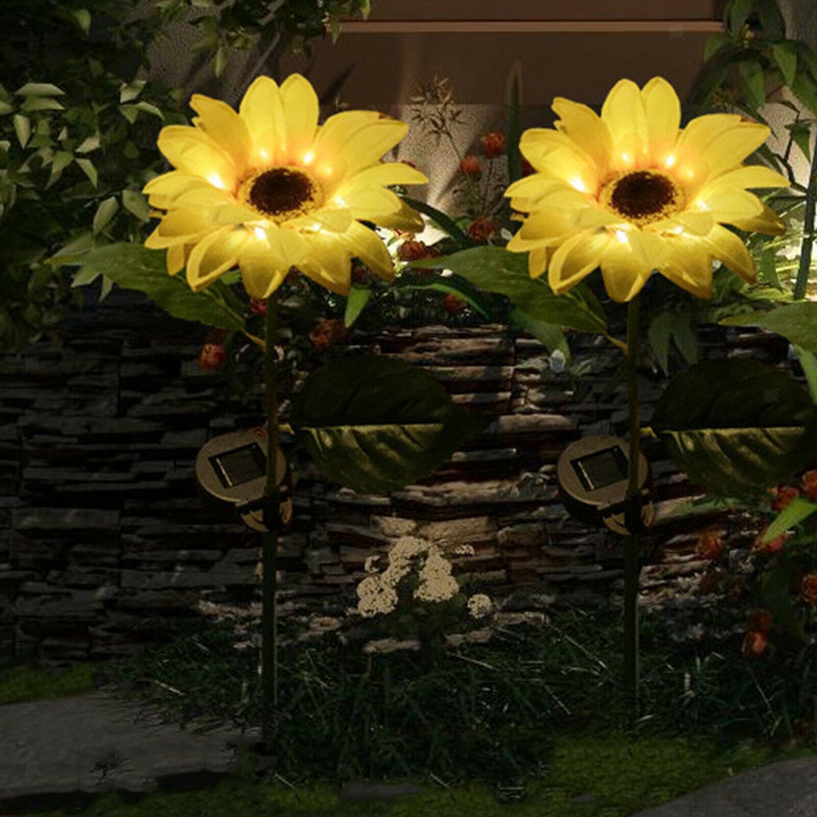 2x Yard Garden Solar Power Sunflowers Lights Stakes Lawn Pathway Patio Decor