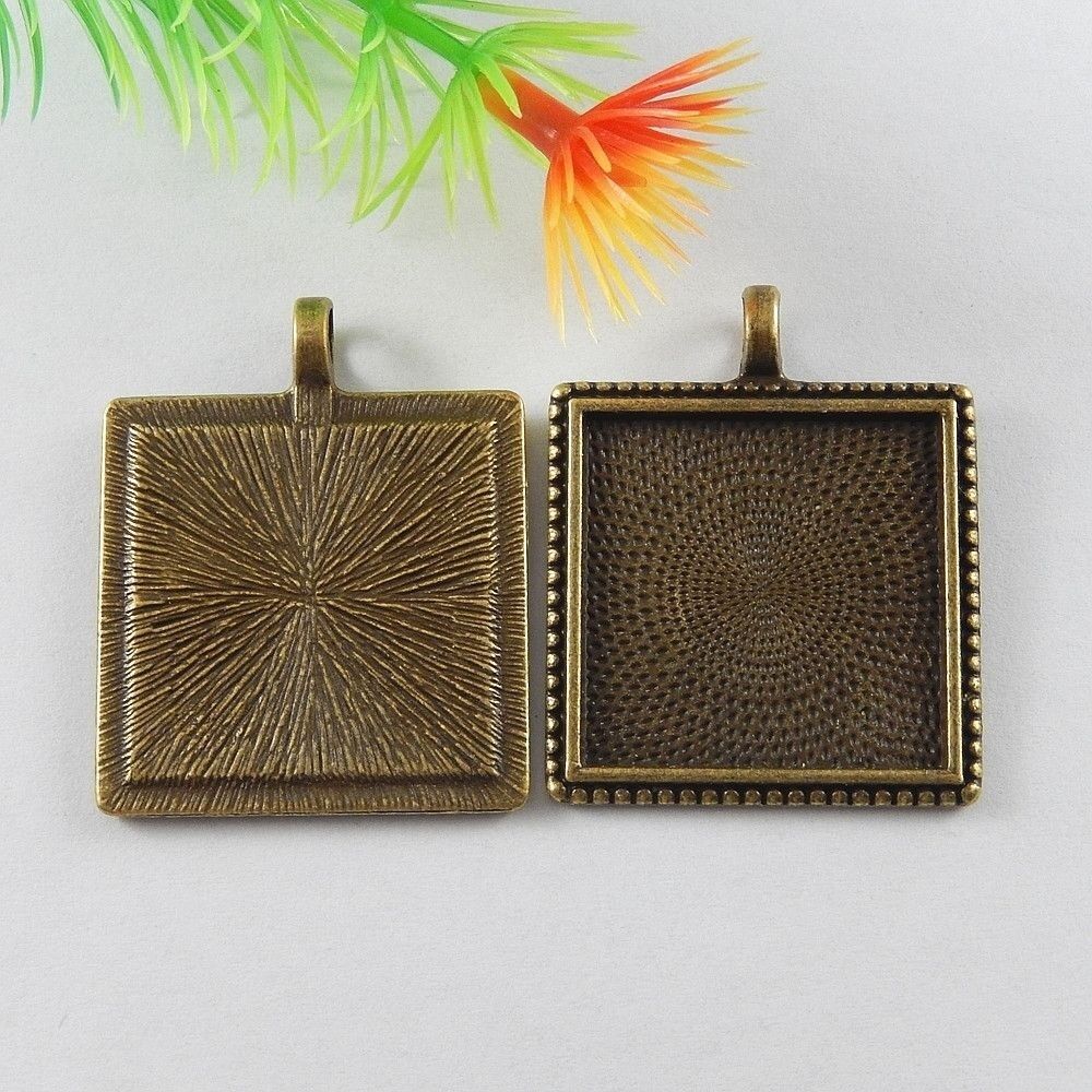 10 pcs Antiqued Bronze Alloy Blank Bezel Inner 25mm Square Base Setting Pendant
