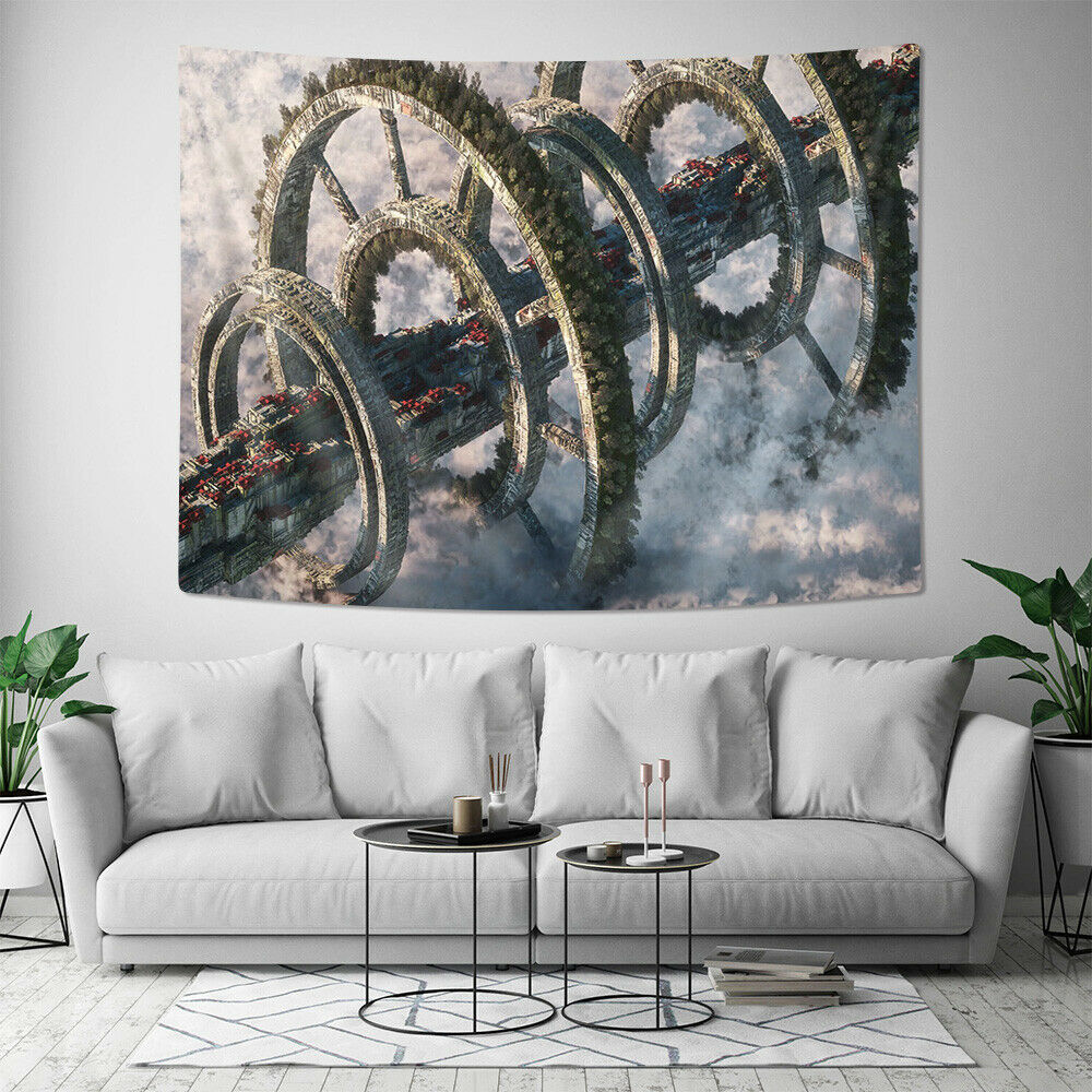 36x24" Fantasy Future City Cluster Tapestry Wall Hanging Blanket Wall Art