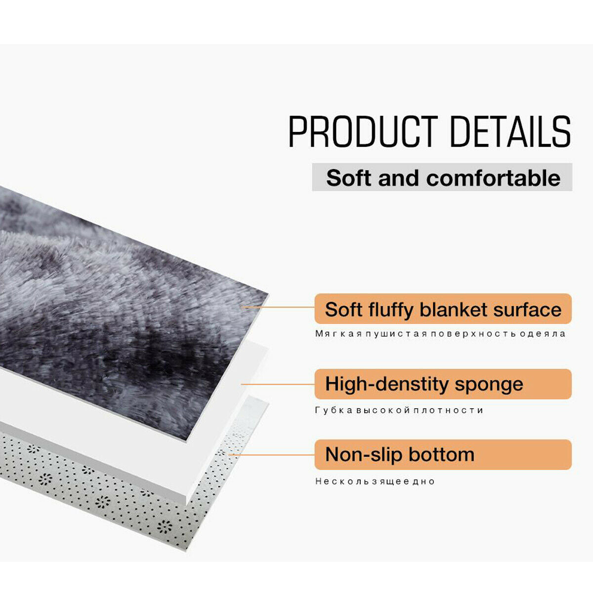 90x60CM Fluffy Rug Anti Slip SHAGGY RUG Soft Mat Floor Living Room Bedroom