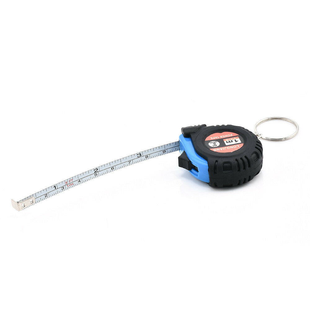 Mini 1m Retractable Tape Measure Keyring Key Chain Measuring Tool Lock Rubber
