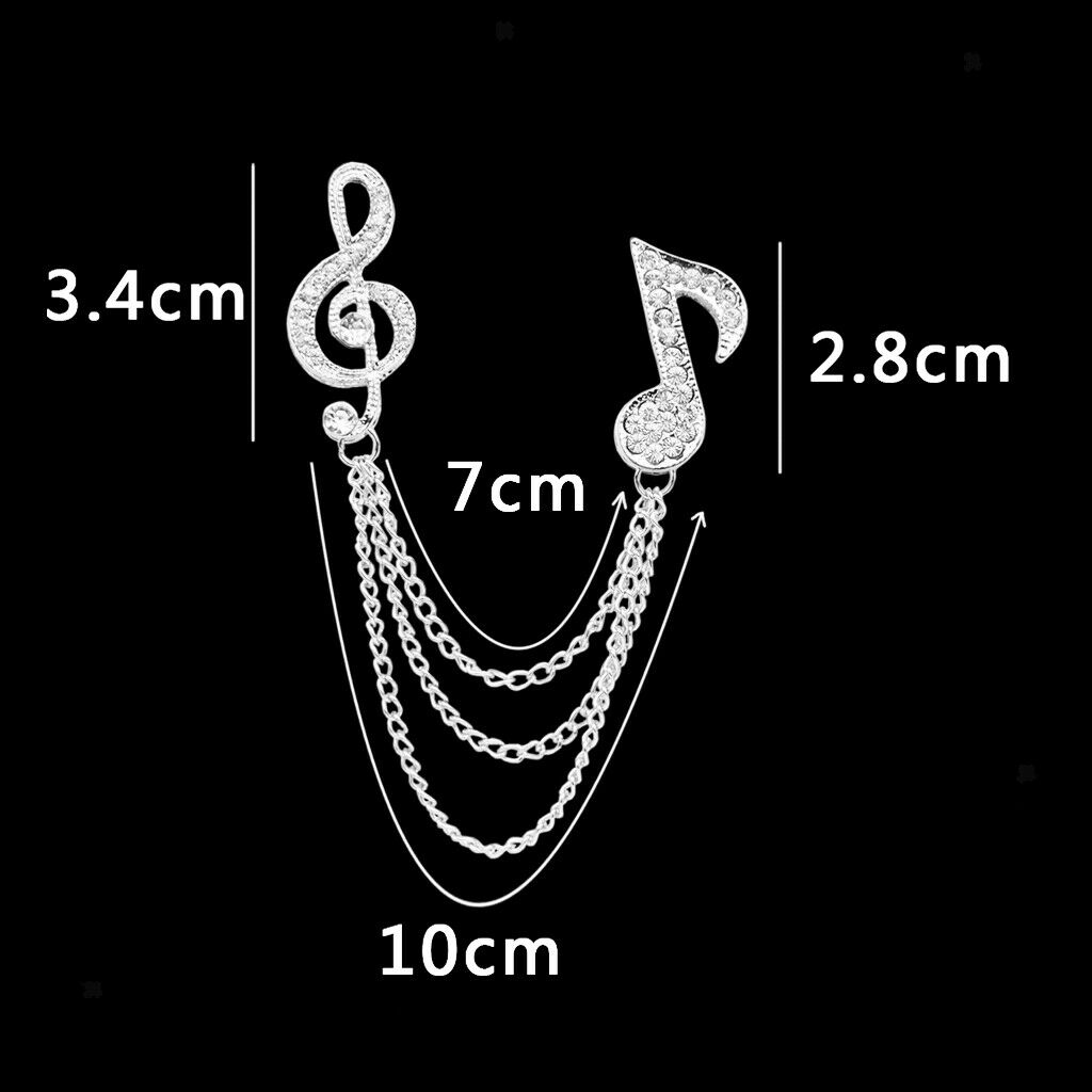 2pcs Unisex Music Symbol Shirt Suit Collar Neck Tip Brooch Pin Tassel Chain