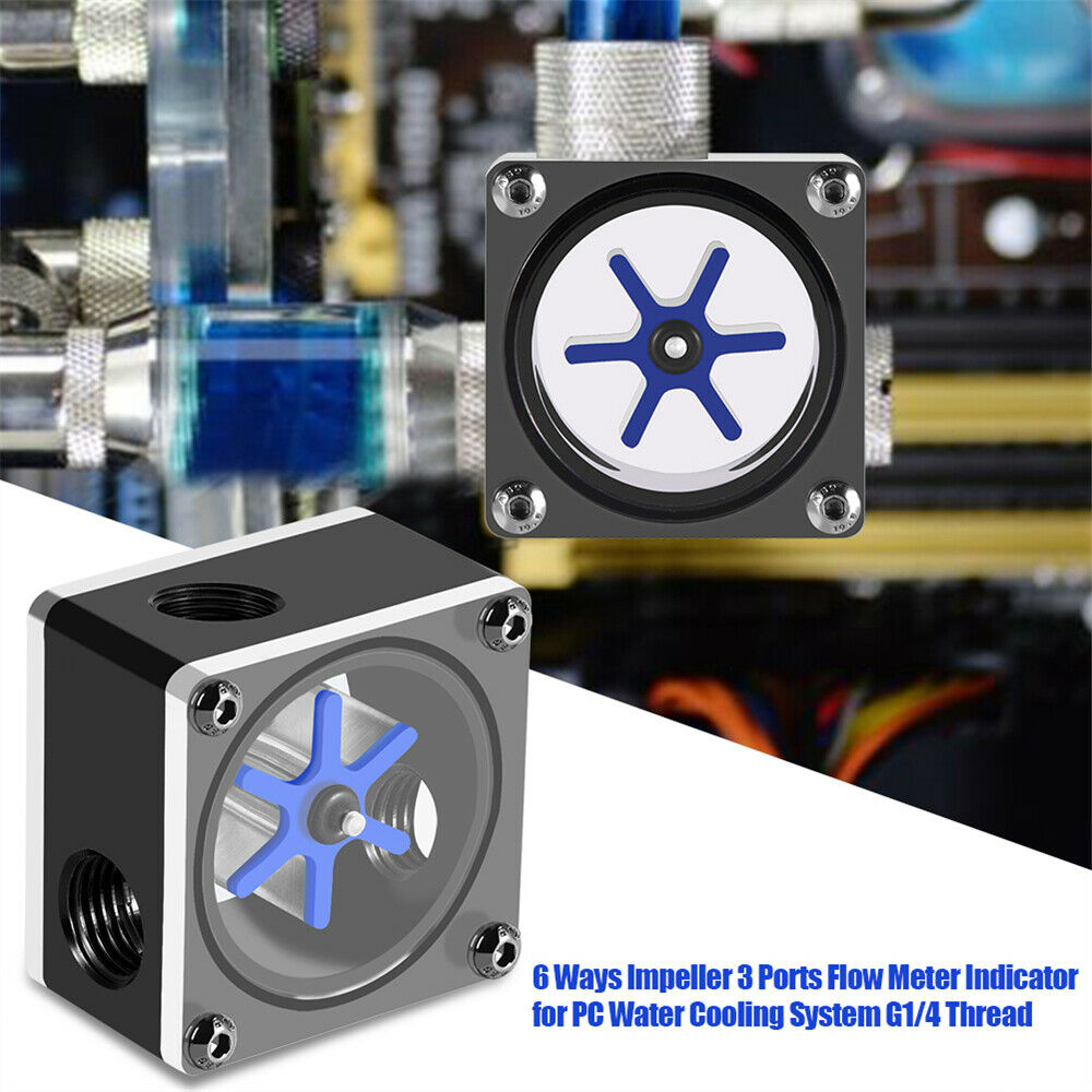 Water Cooling Flow Meter Indicator 3 Ways G1/4 Thread f/ PC Water Cooling System