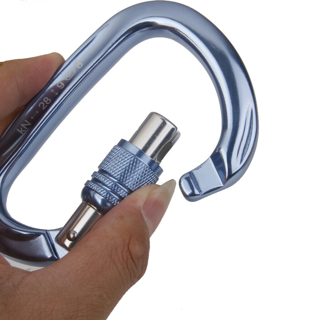 Screw Locking Mountaineering Climbing Aluminum Carabiner 28KN - Light Blue