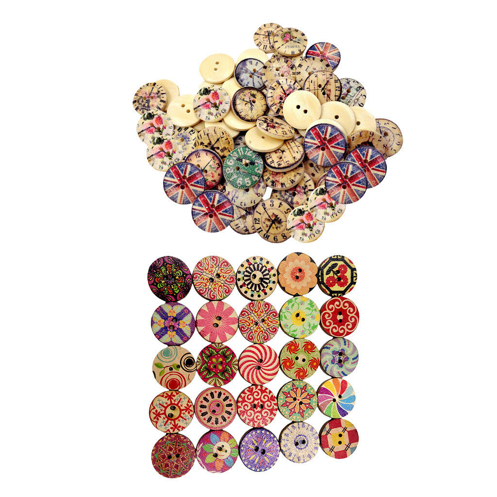 150pcs 2 Holes 20mm Mixed Wooden Buttons for Sewing Scrapbooking DIY Crafts