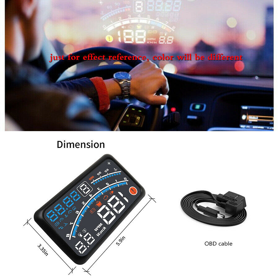 5.5" OBD2 Car Digital HUD Head Up Speed Display OBD2 Warning with Non-slip Mat