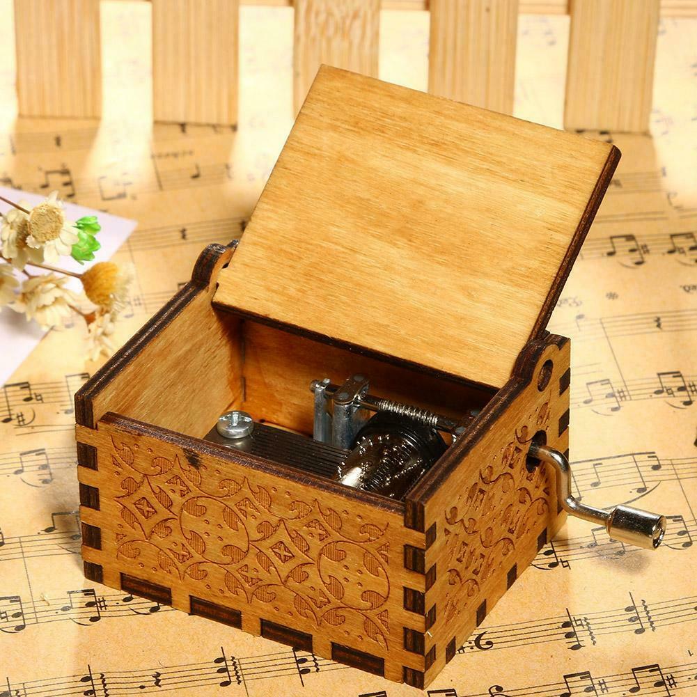 Retro Wooden Hand Cranked Music Box Christmas Gift Party Household Decor @