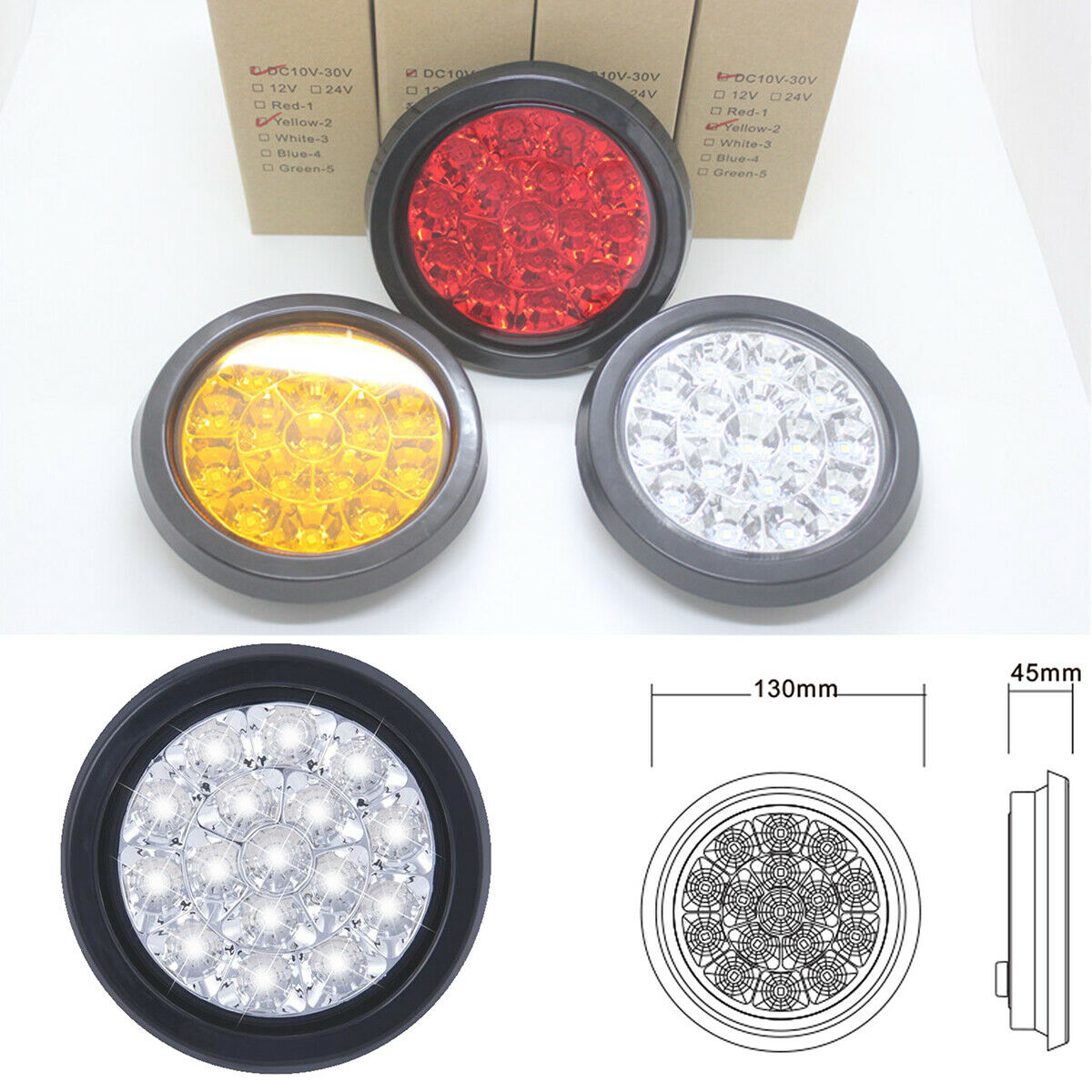 LED Round Clear Lens White Tail Lights Back-up Reverse Lamp for Truck Trailer RV
